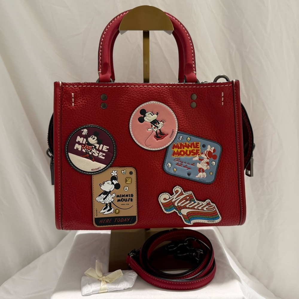 Coach Disney Rogue 25 with Minnie Mouse Patches in Pewter Hardware/1941 Red
